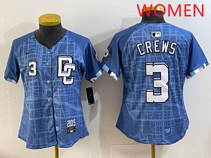 Women Washington Nationals #3 Crews Blue Joint Name 2025 Nike MLB Jersey style 3